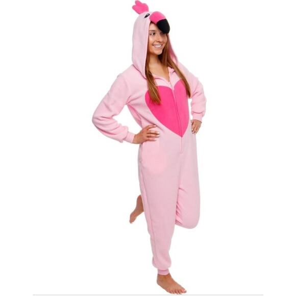New Funziez! Pink Flamingo Adult One Piece Onesie Costume Pink XL - Picture 1 of 2